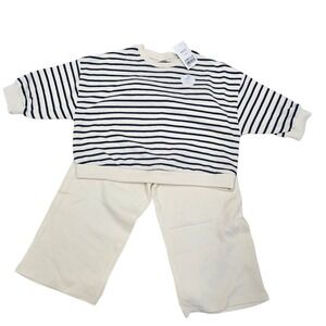 Next 2‎ Piece Set Kids 2-3Y Cream Striped Sweatshirt Wide Leg Pants Nautical